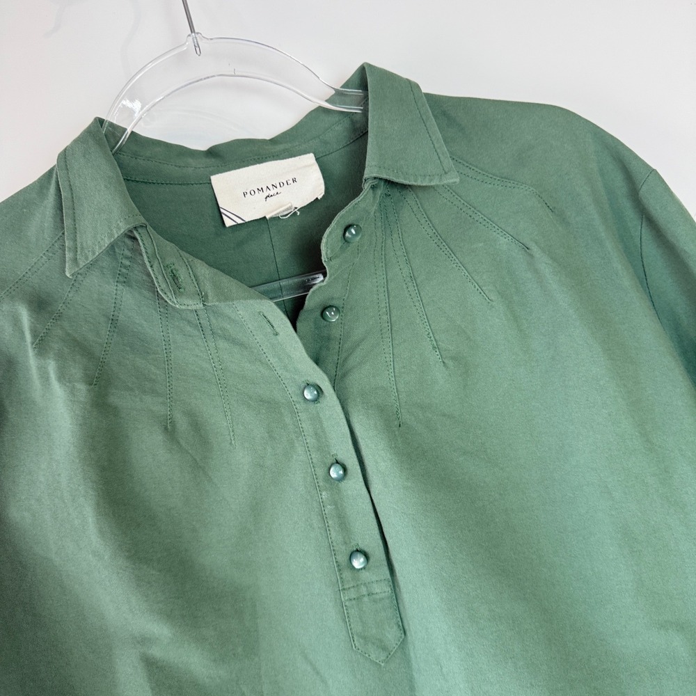 Pomander‎ Place Polly Dress Women M Green Cotton Pleated Shoulder Mini Y18715T - Picture 6 of 14